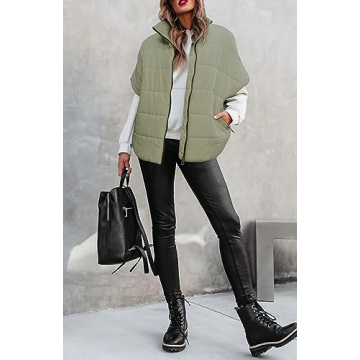 Waitfairy Women's Winter Vest Lightweight Cap Sleeve Warm Outerwear Puffer Vest Padded Gilet Basil S