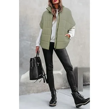 Waitfairy Women's Winter Vest Lightweight Cap Sleeve Warm Outerwear Puffer Vest Padded Gilet Basil S