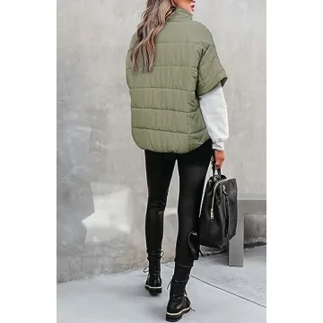 Waitfairy Women's Winter Vest Lightweight Cap Sleeve Warm Outerwear Puffer Vest Padded Gilet Basil S