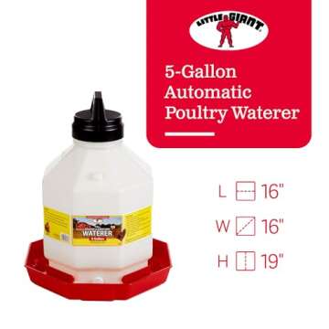Little Giant PPF5 5 Gallon Automatic Poultry Waterer for Chickens, Red (2 Pack)