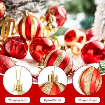 44PCS Christmas Balls Ornaments Set: Red and Gold Decorations Christmas Ball 2025 Xmas Tree Shatterproof Hanging Gifts for Womens Men Holiday Party Indoor Outdoor 10 Style
