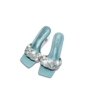 Cape Robbin Rewind Sexy Woven High Heels for Women, Square Open Toe Shoes Heels - Teal Size 10