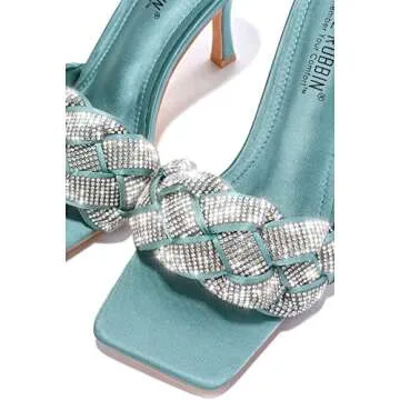 Cape Robbin Rewind Sexy Woven High Heels for Women, Square Open Toe Shoes Heels - Teal Size 10