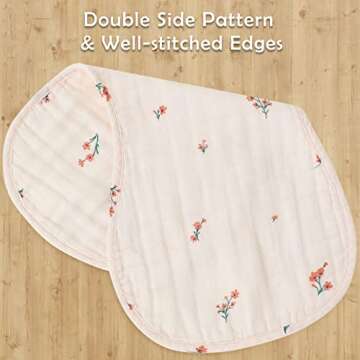 LifeTree Muslin Baby Burp Cloths - Ultra Soft Organic Cotton Large 22'' by 10'' Absorbent Milk Spit Up Rags - Burping Cloths for Newborn, Girls Boys (Floral/Solid)