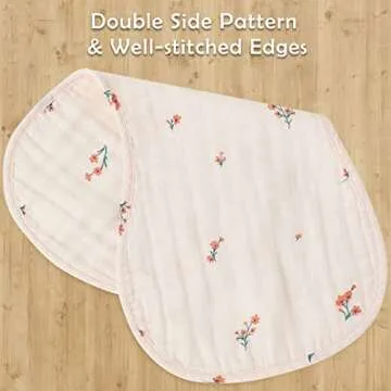LifeTree Muslin Baby Burp Cloths - Ultra Soft Organic Cotton Large 22'' by 10'' Absorbent Milk Spit Up Rags - Burping Cloths for Newborn, Girls Boys (Floral/Solid)