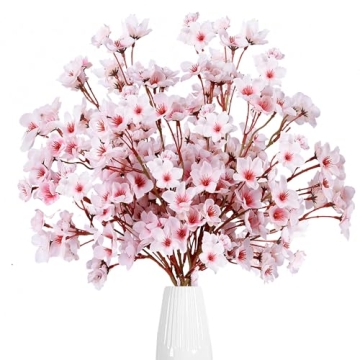 Sggvecsy Artificial Cherry Blossom Flowers 6 Pcs Faux Cherry Blossom Stems Faux Silk Cherry Blossom ...