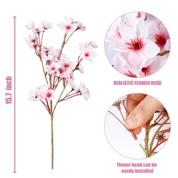Sggvecsy 6 Pcs Artificial Cherry Blossom Flowers for Decor