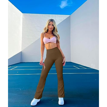 OQQ Women's High Waist Ribbed Flare Pants for Yoga