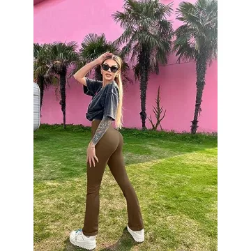 OQQ Women's High Waist Ribbed Flare Pants for Yoga