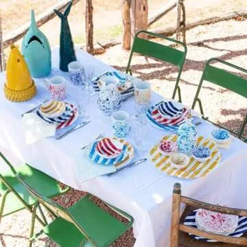 Vietri Amalfitana Aqua Stripe Dinner Plate, 10" Terra Cotta Ceramic Plate, Handcrafted Dinnerware