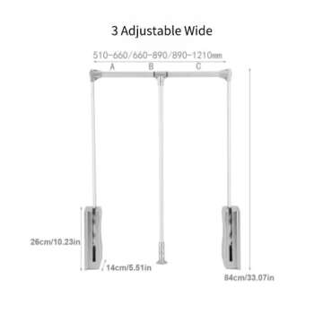 Nisorpa Pull Down Closet Rod Wardrobe Lift Wide Adjustable 35-48inch Aluminium Retractable Cabinet Rail Lifter Hanger Organizer Storage System Buffer Return Space Saving Weight Capacity 23lbs