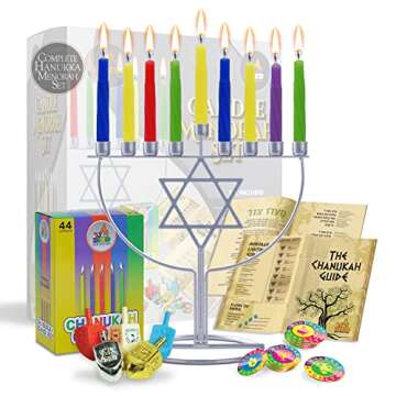 Ner Mitzvah Menorah Set for Hanukkah - Jewish Star Hanukkah Menorah Set - Sleek Wireframe Menora, Ch...