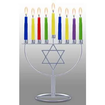 Ner Mitzvah Menorah Set for Hanukkah - Jewish Star Hanukkah Menorah Set - Sleek Wireframe Menora, Chanukah Candles, Dreidels, Play Coins, & Hanukkah Guide
