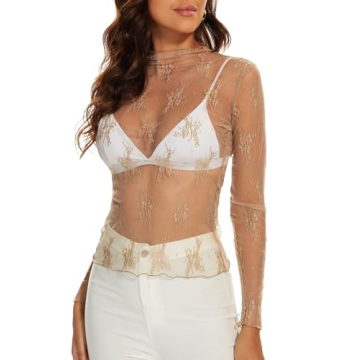 Trending Women's Long Sleeve Mesh Lace Top For Layering  Style