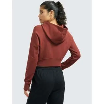 CRZ YOGA Women's Fleece Zip Up Cropped Hoodie Athletic Casual Long Sleeve Sweatshirt with Thumb Hole...