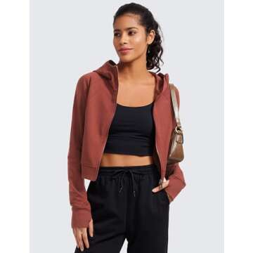 CRZ YOGA Women's Fleece Zip Up Cropped Hoodie Stylish Activewear