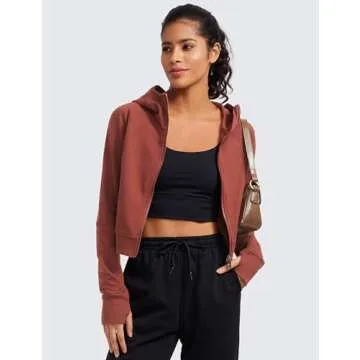 CRZ YOGA Women's Fleece Zip Up Cropped Hoodie Stylish Activewear