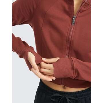 CRZ YOGA Women's Fleece Zip Up Cropped Hoodie Stylish Activewear