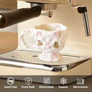 Adorable Kawaii Ceramic Mug with Bow and Bear Design