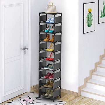 esonstyle 10 Tiers Shoe Rack, Space Saving Shoe Shelf Organizer, Tall Narrow Shoe Rack for Door Entr...