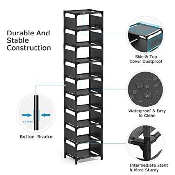 esonstyle 10 Tiers Shoe Rack, Space Saving Shoe Shelf Organizer, Tall Narrow Shoe Rack for Door Entryway, Closet