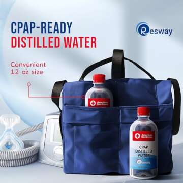 Resway American Red Cross Distilled Water | Travel Bottles for Resmed, Respironics Machines, Personal Humidifier | Medical Supplies for Vacation | Travel-Friendly, Clean | 12oz H2O (12 Pack)
