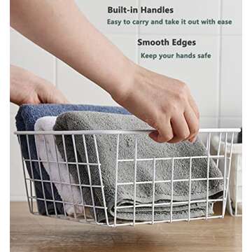 LOSYHU 4 Pack White Wire Baskets for Organizing Office Wire Storage Baskets Wire Baskets White Metal Storage Baskets for Pantry Kitchen Bins Freezer