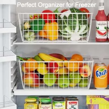 LOSYHU 4 Pack White Wire Baskets for Organizing Office Wire Storage Baskets Wire Baskets White Metal Storage Baskets for Pantry Kitchen Bins Freezer