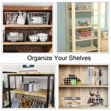 LOSYHU 4 Pack White Wire Baskets for Organizing Office Wire Storage Baskets Wire Baskets White Metal Storage Baskets for Pantry Kitchen Bins Freezer