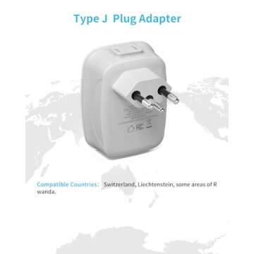 2 Pack Switzerland Plug Adapter,VINTAR Type J Adapter Switzerland with 1 USB C,3 USB Ports and 2 Ame...