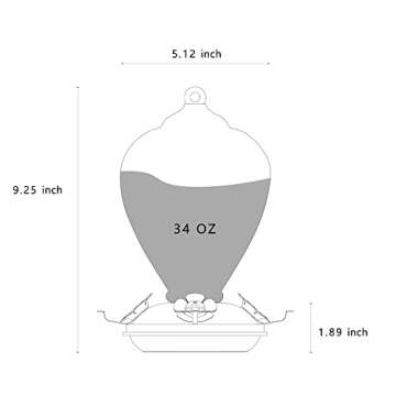 LaElvish Garden Hummingbird Feeders, 34OZ Hand Blown Glass Hummingbird Feeder for Outdoors Hanging with Ant MoatHooks, Perfect for Gardening Yard Patio Decor Gifts (Blue Mermaid)