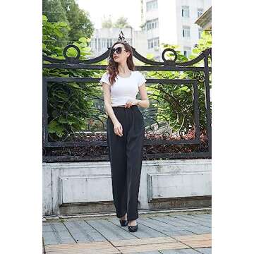 Tronjori Women High Waist Casual Straight Leg Long Business Work Suit Dress Pants Wide Leg Trousers Regular Waistband(8, Black)