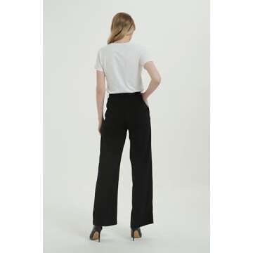 Tronjori Women High Waist Casual Straight Leg Long Business Work Suit Dress Pants Wide Leg Trousers Regular Waistband(8, Black)