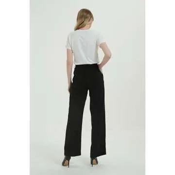 Tronjori Women High Waist Casual Straight Leg Long Business Work Suit Dress Pants Wide Leg Trousers Regular Waistband(8, Black)