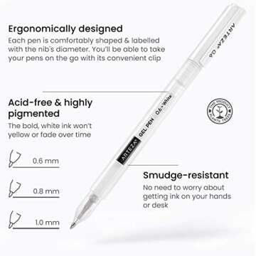 ARTEZA White Gel Pens Set of 12 - Versatile Rollerball Pens for Artists and Crafters