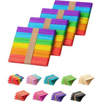 Rainbow Colored Popsicle Sticks - 200 Pack Craft Supply