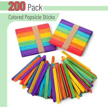 Rainbow Colored Popsicle Sticks - 200 Pack Craft Supply