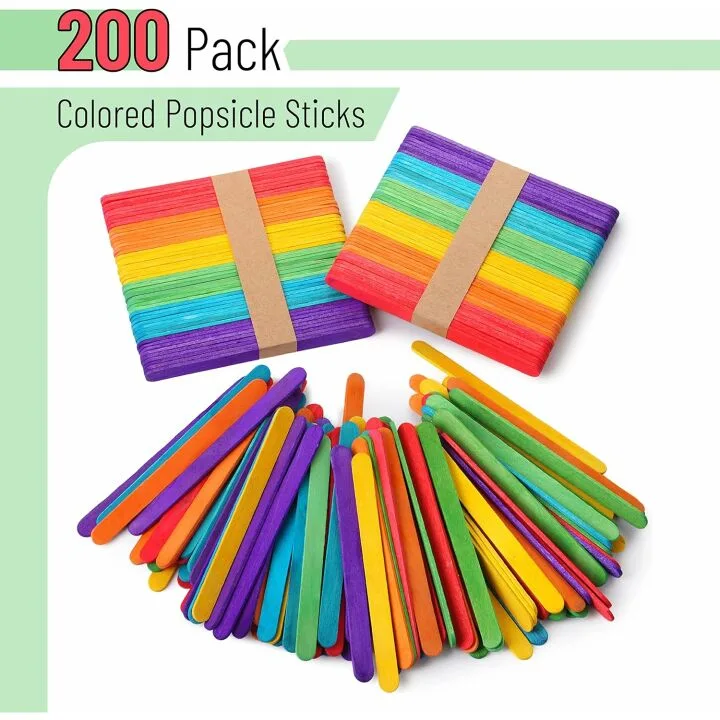 Rainbow Colored Popsicle Sticks - 200 Pack Craft Supply