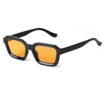 ADE WU Trendy Square Sunglasses for Women Men, Fashion Cool Unisex Stylish Sun Glasses Black Frame Orange Tinted Lense