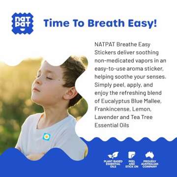 NATPAT Breathe Easy Stickers - Stuffy Patch for Kids and Adults - All-Natural Cold and Allergy Relief for Congestion, Chemical and Drug Free - BuzzPatch Natural Patch (24 Pack)