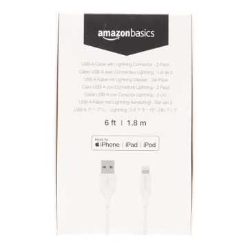 Amazon Basics 2-Pack Fast Charging USB-A to Lightning ABS Durable Charger Cable, MFi Certified for Apple iPhone Charging, iPhone 14 13 12 11 X Xs Pro, Pro Max, Plus, iPad, 6 Foot Length, White