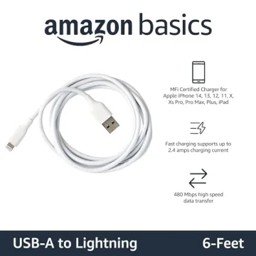 Amazon Basics 2-Pack Fast Charging USB-A to Lightning ABS Durable Charger Cable, MFi Certified for Apple iPhone Charging, iPhone 14 13 12 11 X Xs Pro, Pro Max, Plus, iPad, 6 Foot Length, White