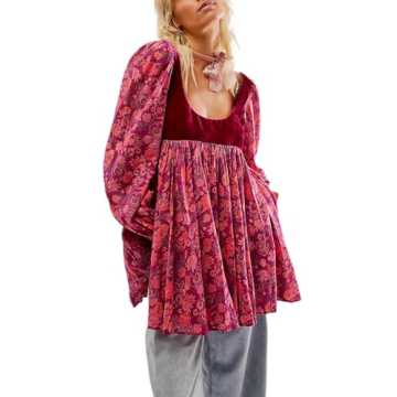 Women Y2K Floral Mini Dress Long Sleeve Square Neck Patchwork Short Dress Vintage Flowy Pleated Mini...