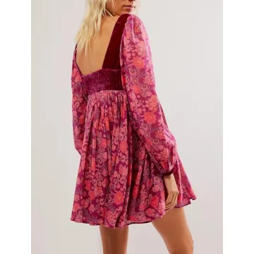 Trendy Women Y2K Floral Mini Dress - Elegant Long Sleeve Style
