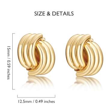 shinelab Golden Plated Knot Link Earrings for Women, Chunky Golden Geometric Drop Dangle Earrings Tr...