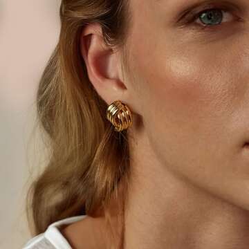 shinelab Golden Plated Knot Link Earrings for Women, Chunky Golden Geometric Drop Dangle Earrings Trendy Jewelry