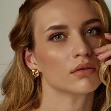 shinelab Golden Plated Knot Link Earrings for Women, Chunky Golden Geometric Drop Dangle Earrings Trendy Jewelry