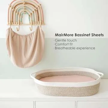 MairMore Muslin Bassinet Sheets for Babies – Soft & Breathable 100% Cotton Fitted Sheets for Oval, Rectangle, Hourglass Bassinet Mattress Pads, 2-Pack (Ivory & Pink)