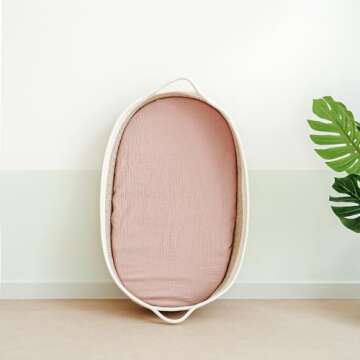 MairMore Muslin Bassinet Sheets for Babies – Soft & Breathable 100% Cotton Fitted Sheets for Oval, Rectangle, Hourglass Bassinet Mattress Pads, 2-Pack (Ivory & Pink)