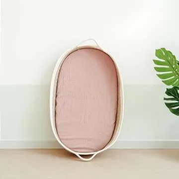 MairMore Muslin Bassinet Sheets for Babies – Soft & Breathable 100% Cotton Fitted Sheets for Oval, Rectangle, Hourglass Bassinet Mattress Pads, 2-Pack (Ivory & Pink)